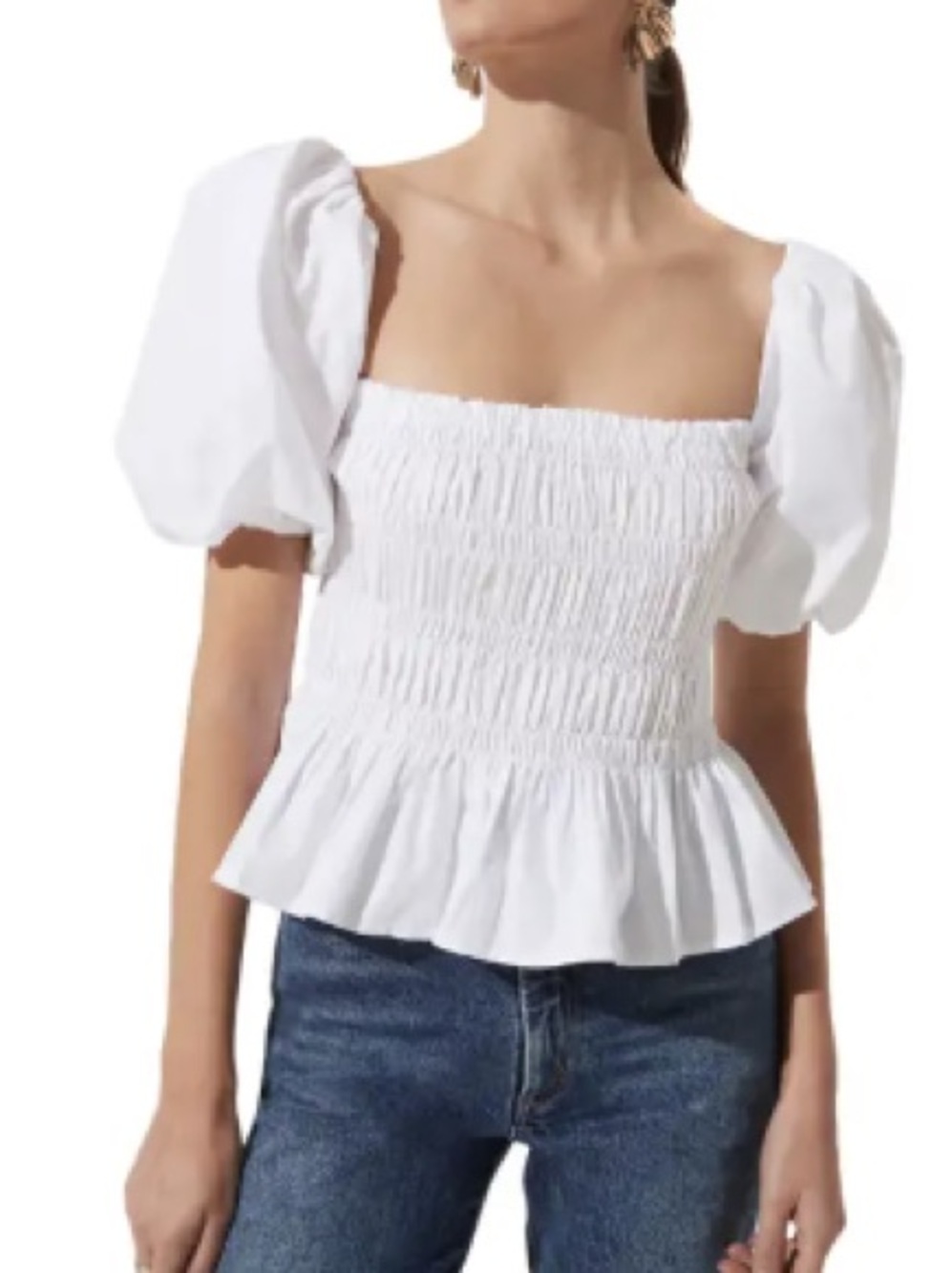 ASTR Savina Square Neck Bubble Sleeve Smocked Blouse